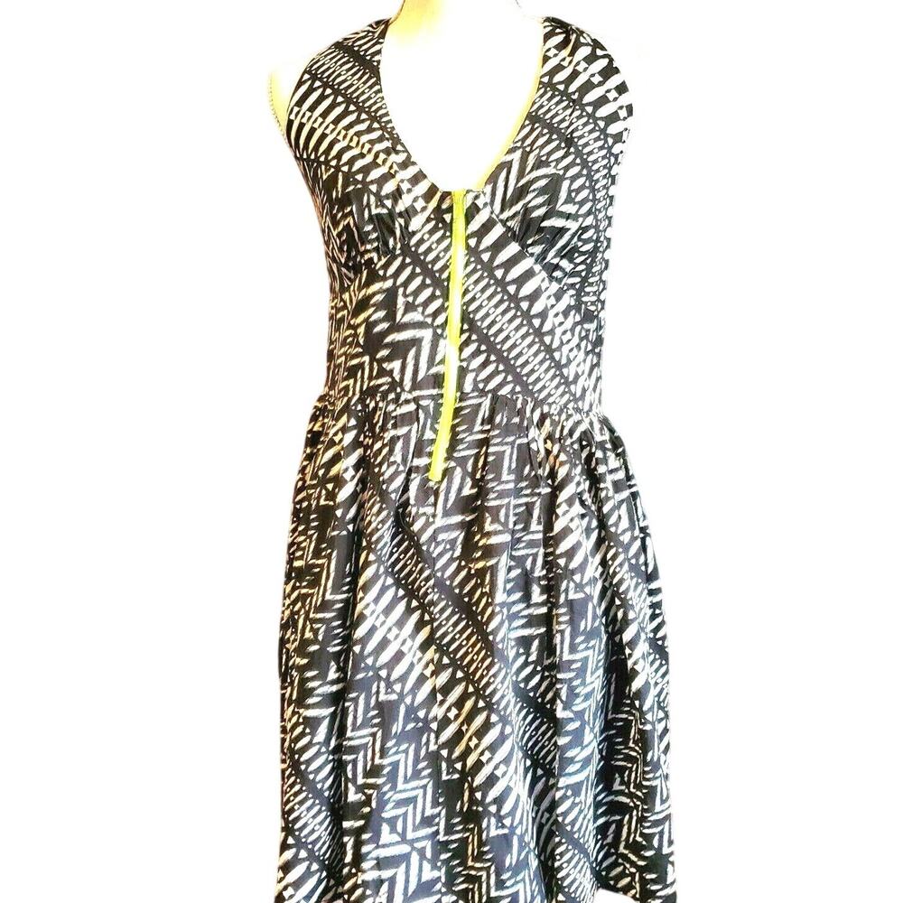 Halter Dress by Love Fire Size L Retro Grunge Black White Neon Green Zip Front